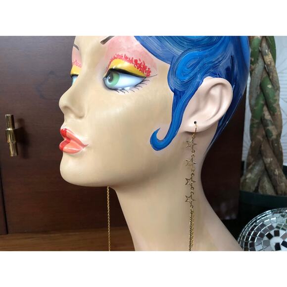 Artisan Handmade Extra long shoulder duster gold stone stars chain earrings 7” - Picture 2 of 11